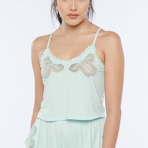 Savage X Fenty Women's A Peek Behind The Lace Cami in Seashell Blue M NWT